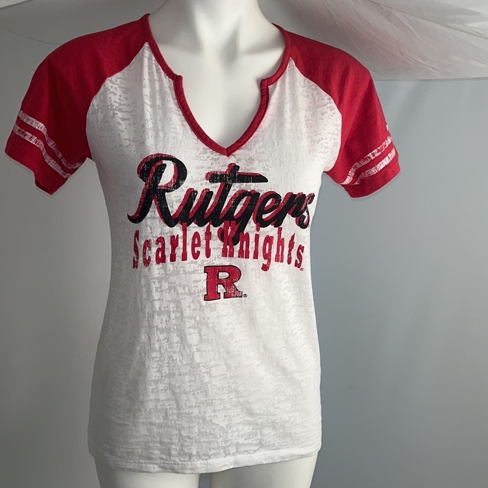 Campus Heritage Rutgers University red white black short  sleeve burnout t-shirt